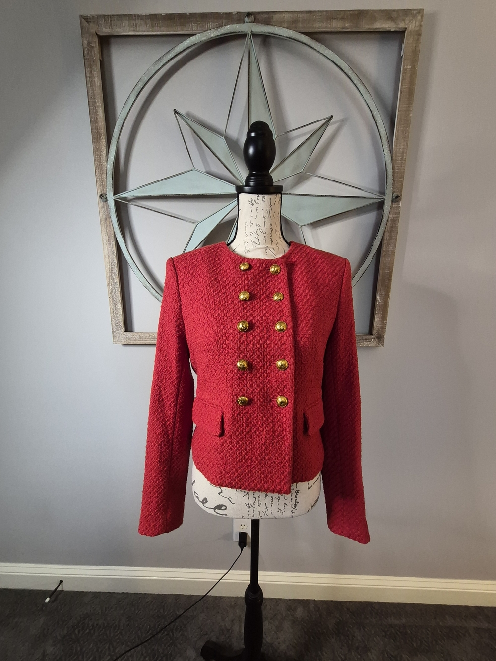 Veronica Beard Bentley Blazer Nantucket Red Tweed Cropped Military Button - 6 - Picture 8 of 15